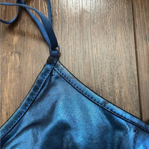 Revamped Blue Satin Ruffle Top - Picture 9 of 11